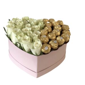 White Roses and Ferrero Rocher Chocolate Hat Box