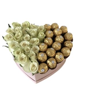 White Roses and Ferrero Rocher Chocolate Hat Box