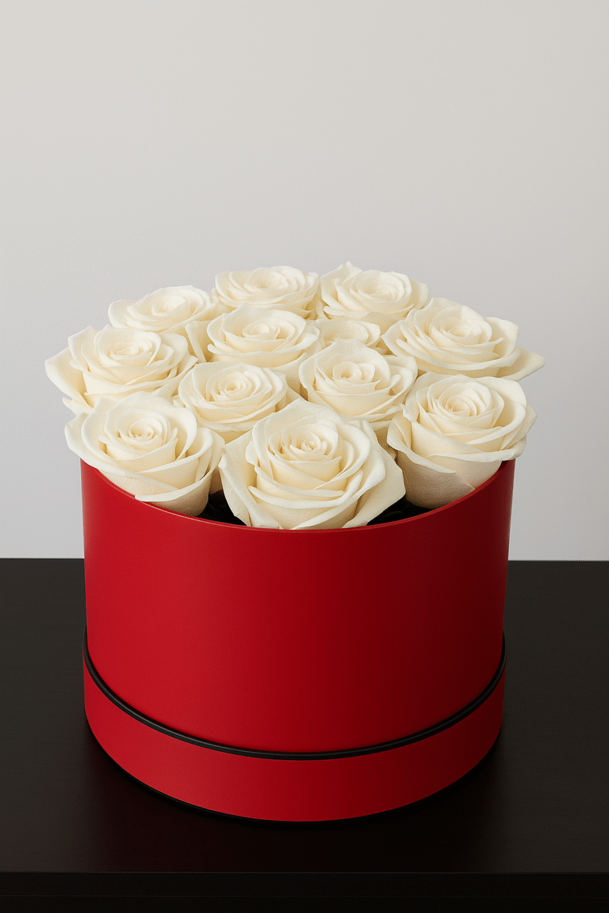 Luxury Red Box with White Roses